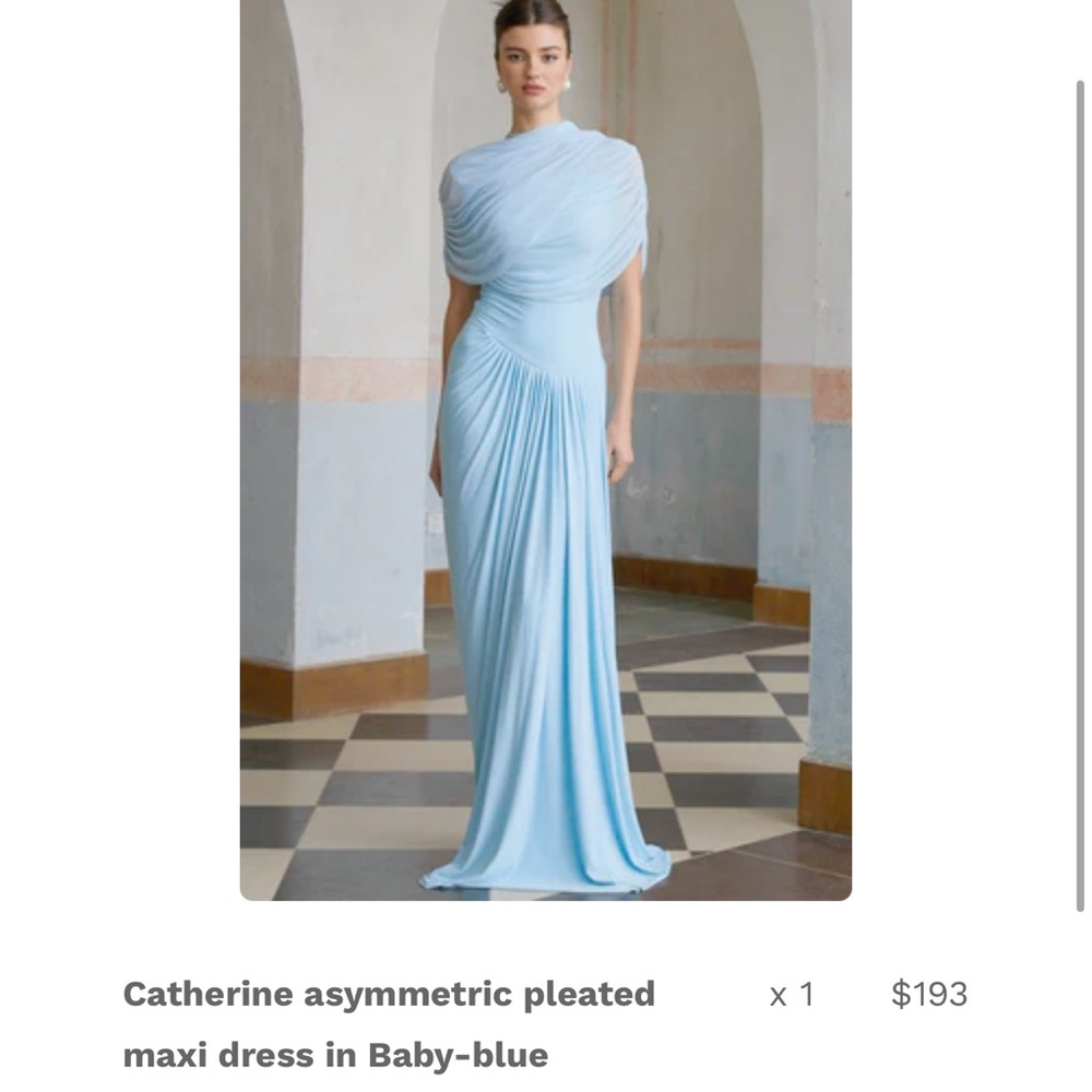 Blue Asymmetrical Gown with Short Sleeves for Weddings